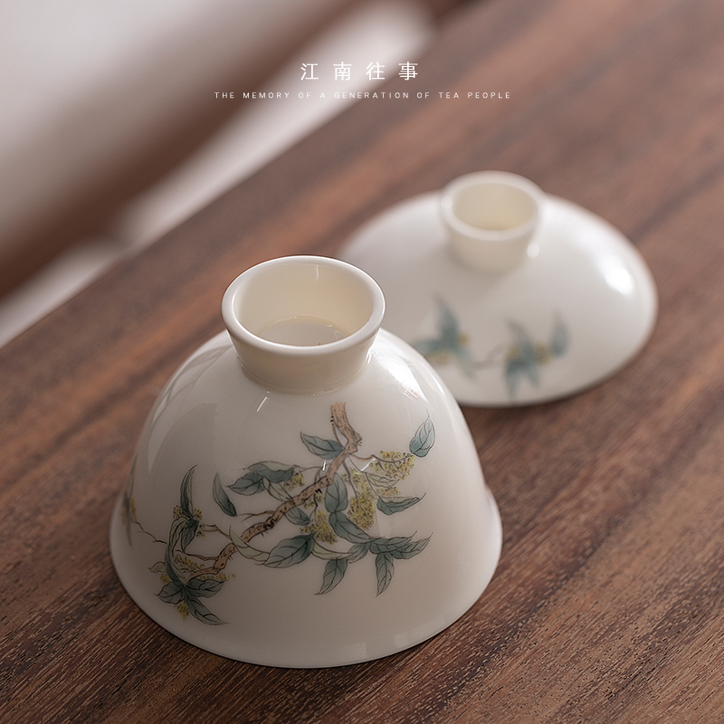 Jiangnan hand draw yulan tureen past pure manual glaze color only white porcelain tureen three cups household single tea bowl