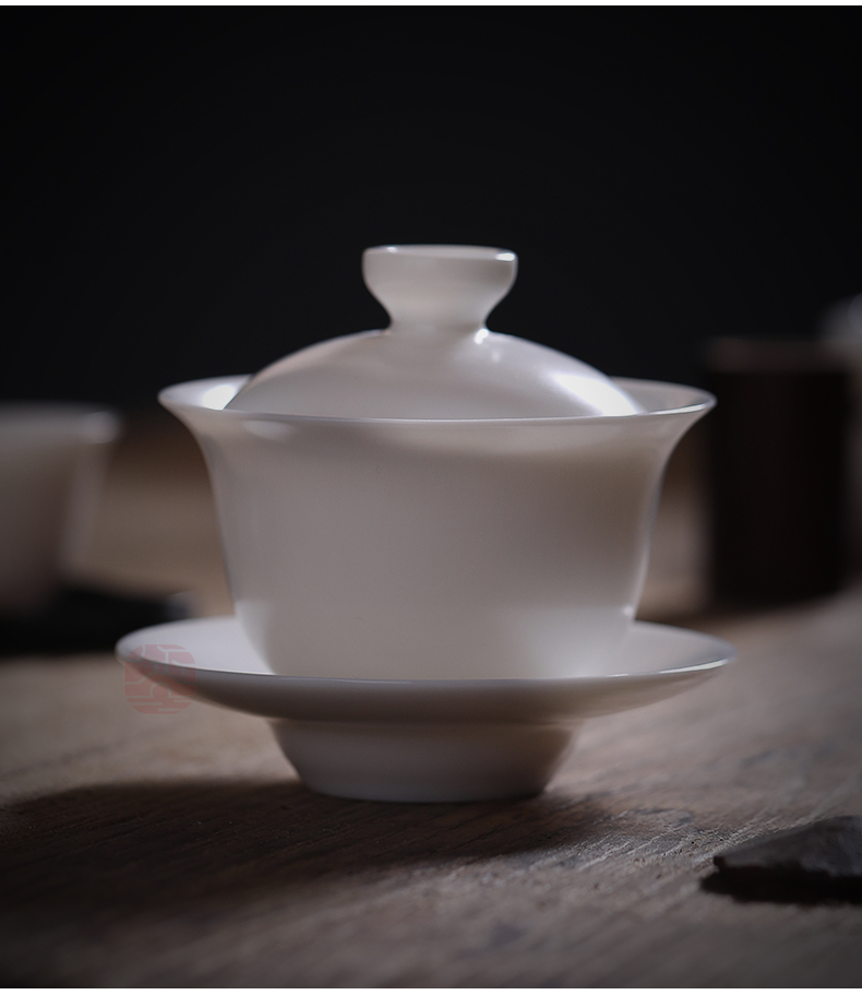 Jiangnan dehua white porcelain kunfu tea tureen suet jade porcelain cups past home only three cup of black tea tea