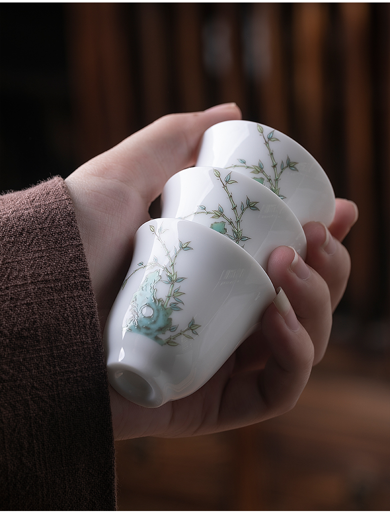 Jiangnan past dehua white porcelain hand - made tureen kung fu tea cups suit office household contracted portable suit