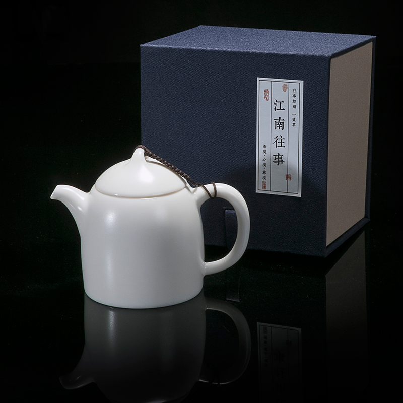 Jiangnan past little teapot kung fu tea set with white porcelain glossy glaze suet jade Qin Quan, single pot pot