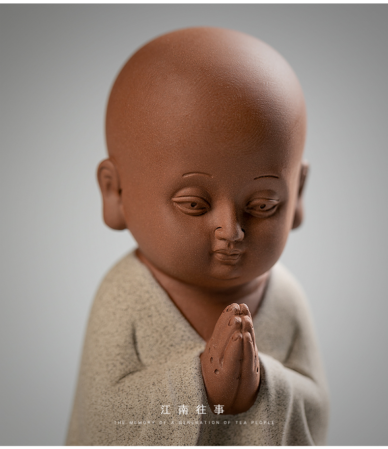 Jiangnan color sand pottery tea pet past furnishing articles kung fu tea tea play household small place small express little Buddha sand and mud