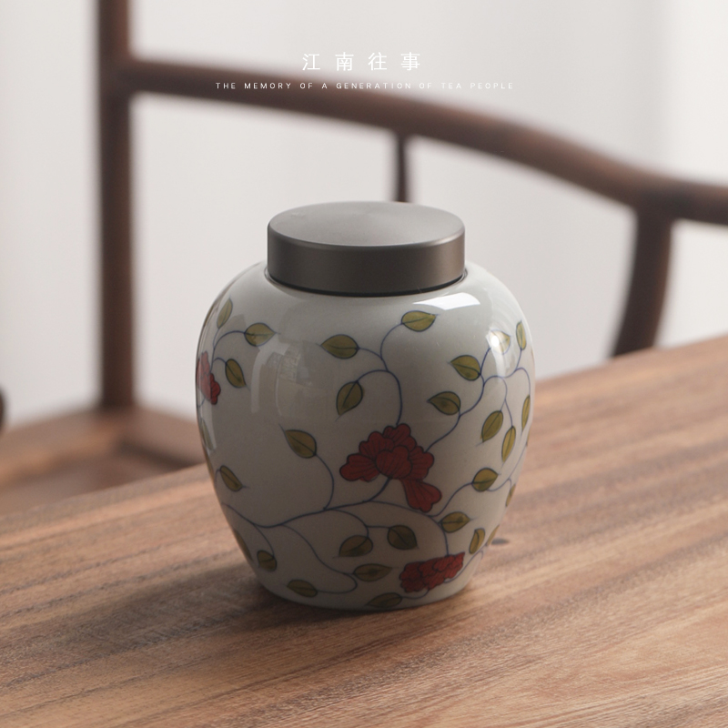 Jiangnan past Chinese flowering apple tea pot ceramic POTS Chinese kung fu tea set double tin lid seal pot