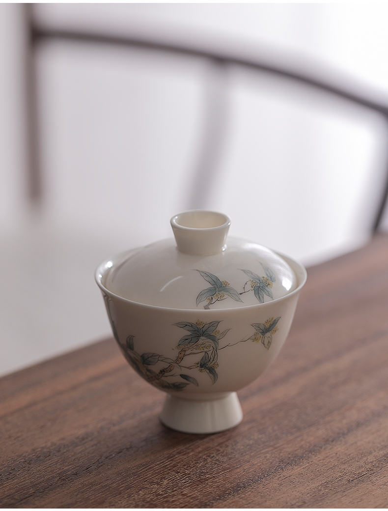 Jiangnan hand draw yulan tureen past pure manual glaze color only white porcelain tureen three cups household single tea bowl
