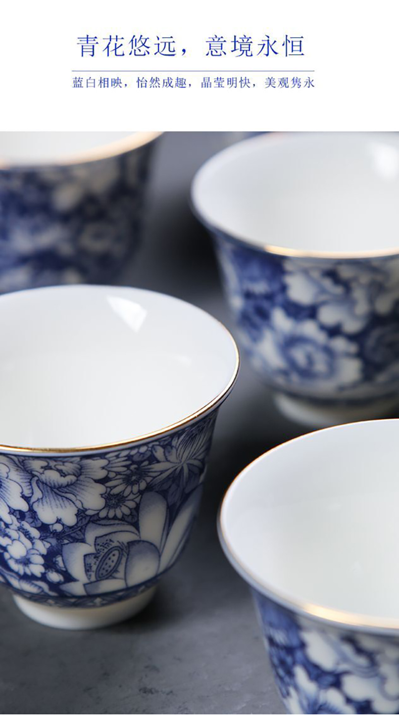Jiangnan past five emperors currency white porcelain tureen tea set suet jade cup grain ceramic kung fu tea set home
