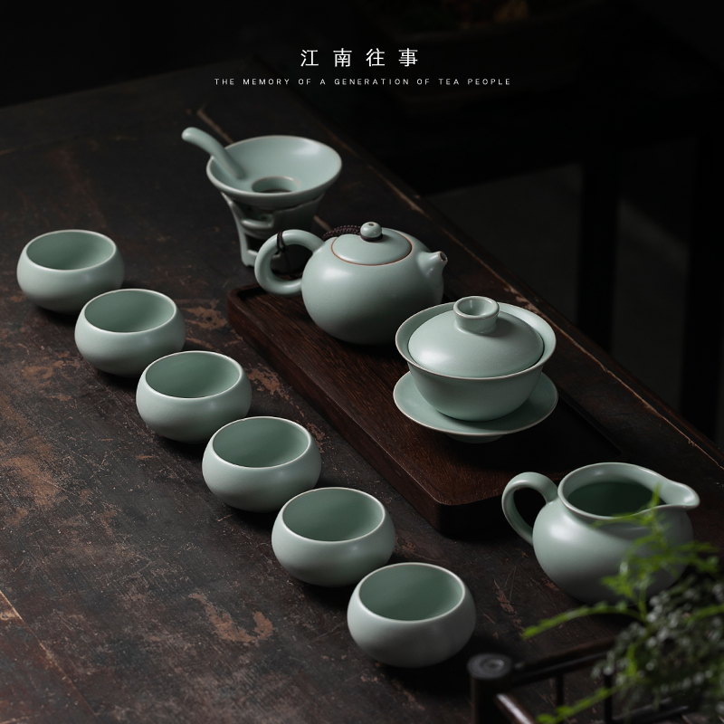 Jiangnan past your up kung fu tea set suit Japanese household contracted the teapot tea cups tureen ceramic package