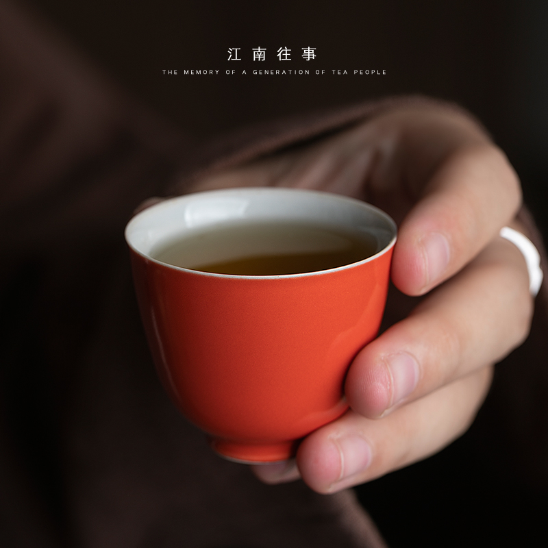 Jiangnan kung fu tea cups past persimmon red ceramic tea set tea cups sample tea cup single CPU master cup, bowl