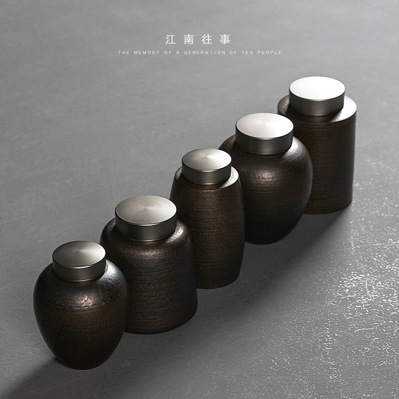 Jiangnan past caddy fixings iron glaze porcelain pot kung fu tea tea tea storehouse presents seal pot household store POTS