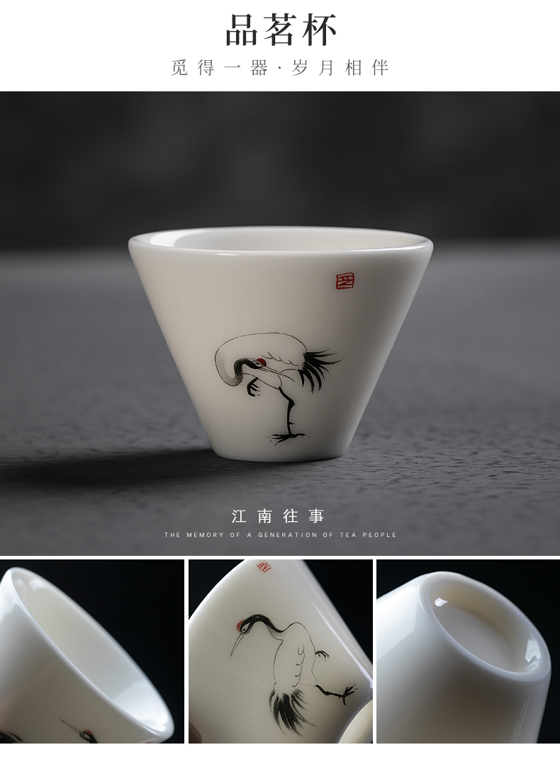 Jiangnan past high - grade dehua white porcelain kung fu tea set loose crane jade porcelain contracted tureen of pottery and porcelain teacup household