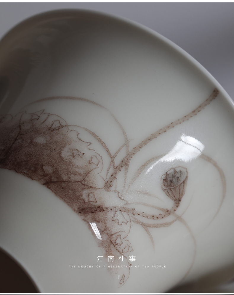 Jiangnan past jingdezhen glair hand - made ceramic kung fu tea cup single small tea bowl three tureen