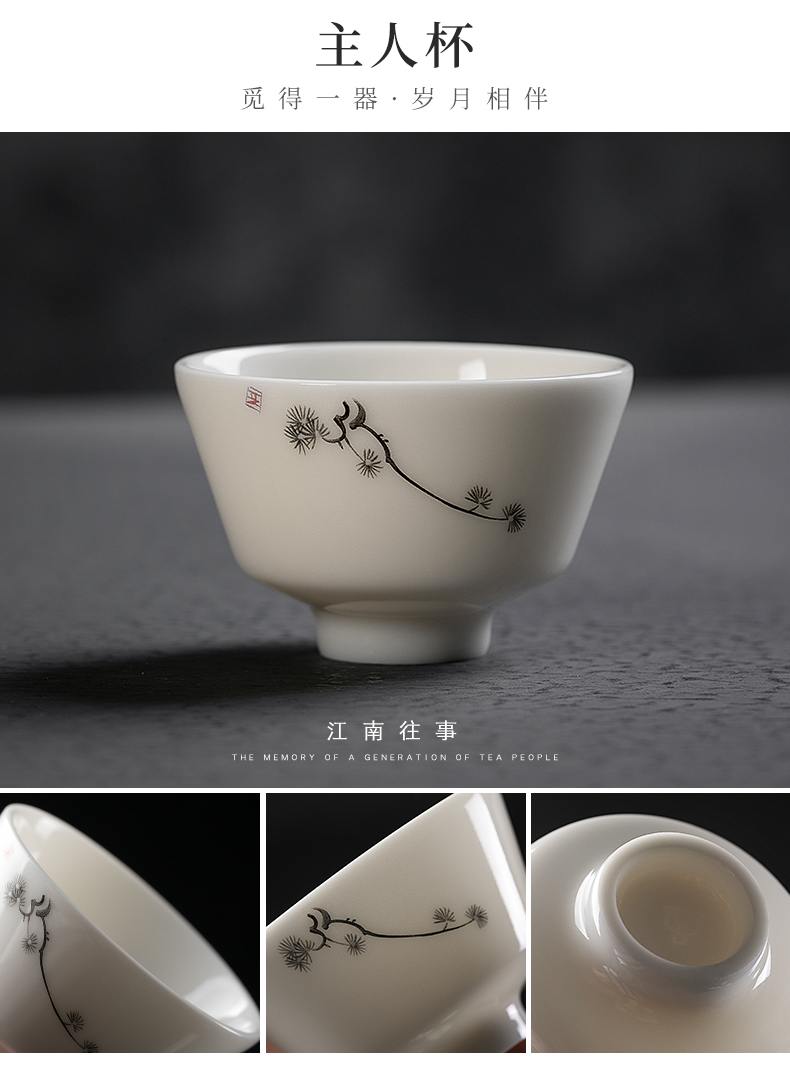 Jiangnan past high - grade dehua white porcelain kung fu tea set loose crane jade porcelain contracted tureen of pottery and porcelain teacup household