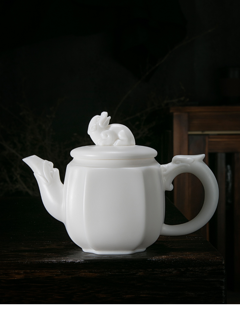 Jiangnan white porcelain teapot Chinese white past the mythical wild animal dragon pot of kung fu tea set little teapot household ceramics single pot