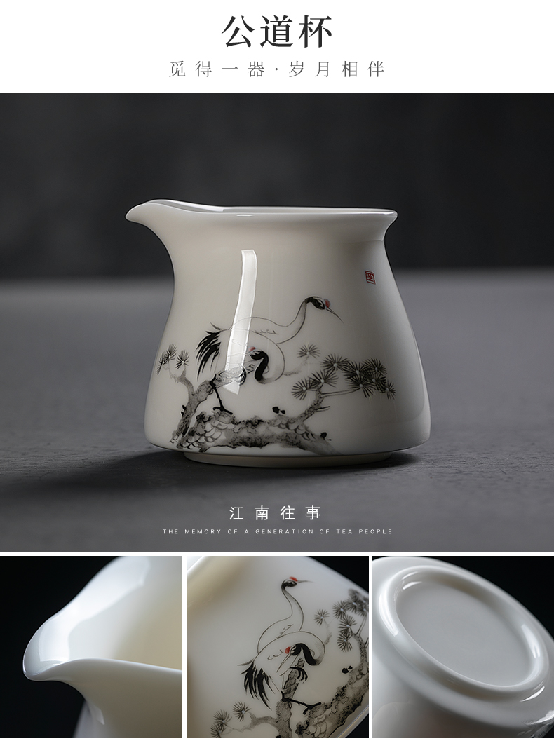 Jiangnan past high - grade dehua white porcelain kung fu tea set loose crane jade porcelain contracted tureen of pottery and porcelain teacup household