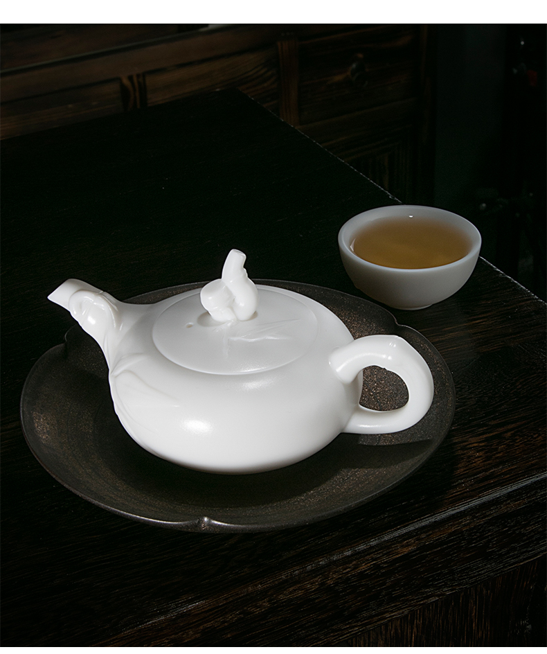 Jiangnan past China white bamboo pot teapot little teapot ceramic tea set white porcelain biscuit firing single pot of kung fu