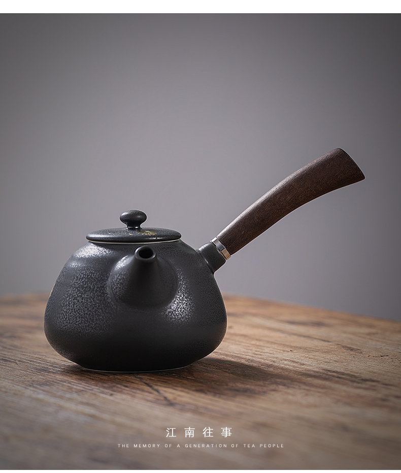 Jiangnan past kung fu tea set suit Japanese side put the pot of black up ceramic teapot teacup household whole