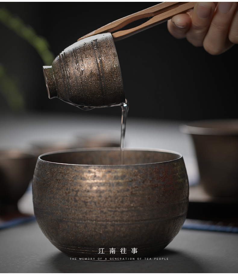 Jiangnan tea sets tureen home past manual iron glaze ceramic bowl kung fu tea cups a complete set of a small set of type