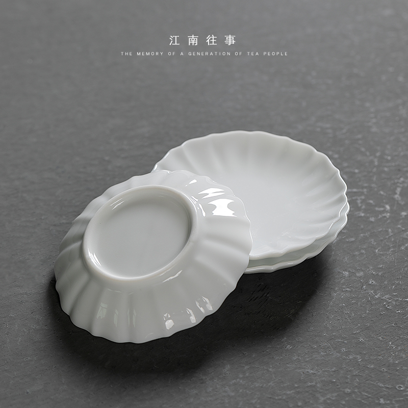 Jiangnan tea cup mat past kung fu tea tea accessories high white porcelain teacup pad tea cup saucer