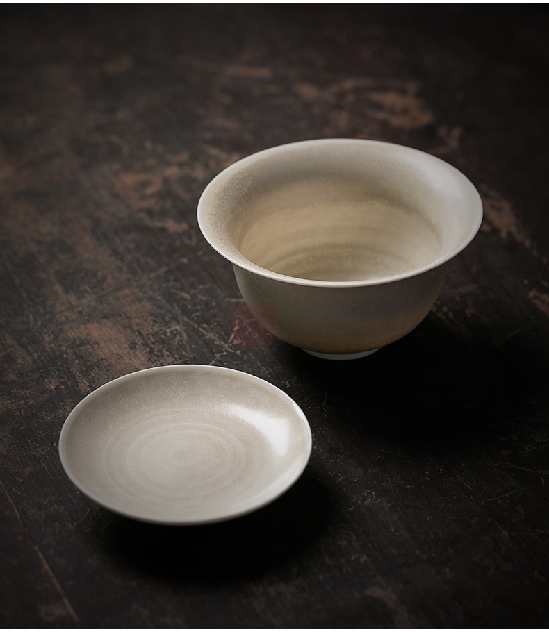 Jiangnan past manual plant ash glaze ceramic bowl tureen kung fu tea tea cup to burn only three cups of household