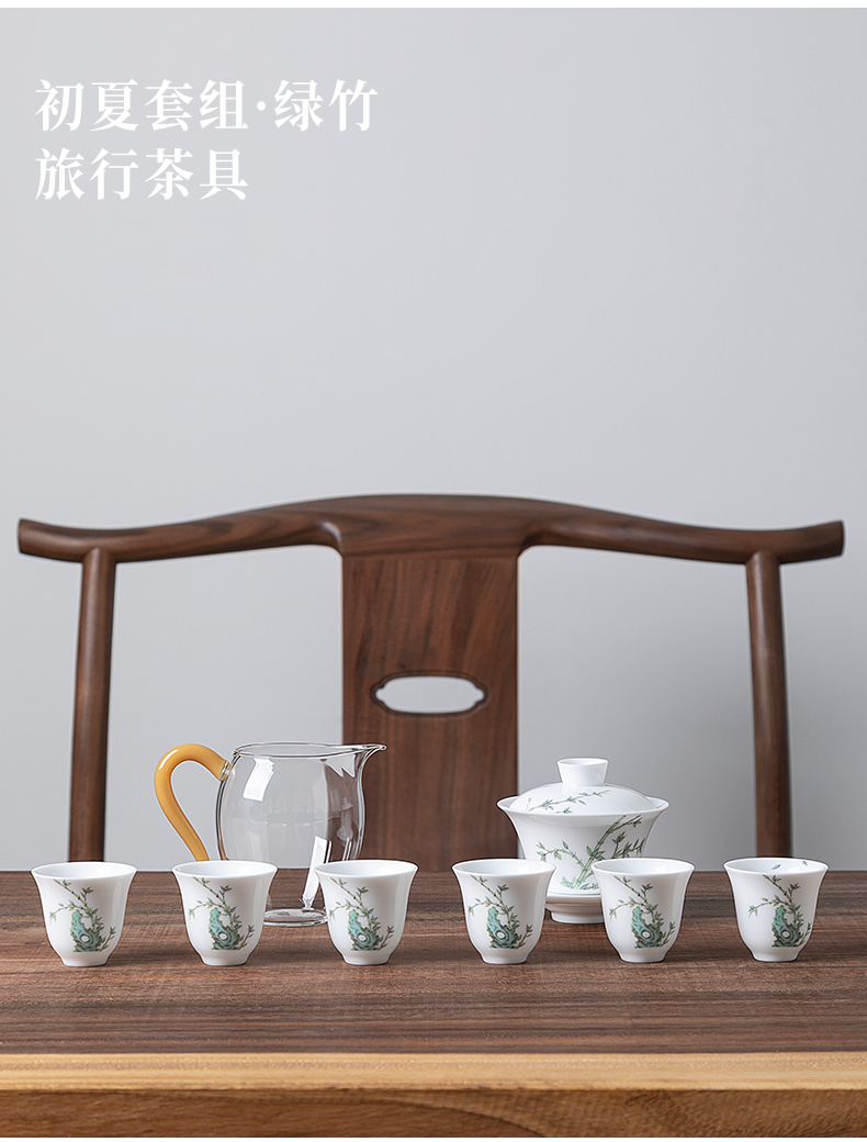 Jiangnan past dehua white porcelain hand - made tureen kung fu tea cups suit office household contracted portable suit