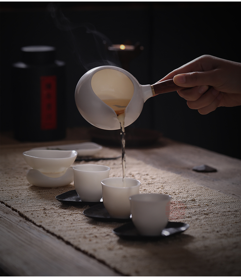 Jiangnan past China white porcelain tea set suit kung fu tea cup tea suet jade teapot 6 people