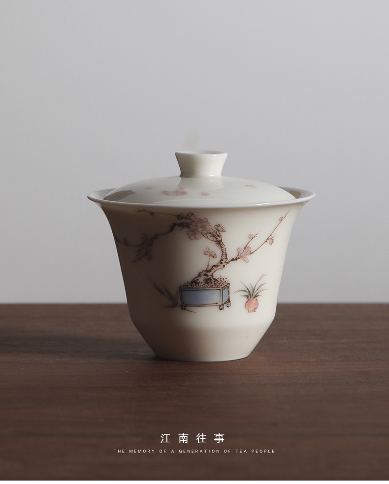 Jiangnan past jingdezhen glair hand - made ceramic kung fu tea cup single small tea bowl three tureen