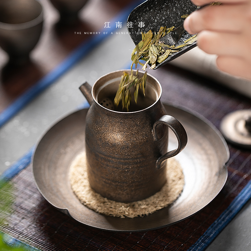 Jiangnan past Japanese coarse pottery checking retro rust glaze kung fu tea set ceramic teapot tea gift set