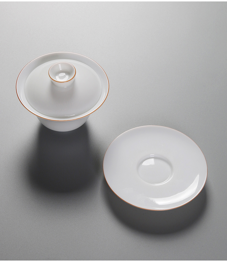 Jiangnan white porcelain tureen large cups past three bowl of large Chinese style household kung fu tea set hand - made teacup
