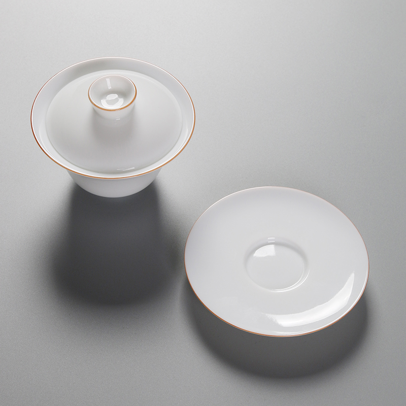 Jiangnan white porcelain tureen large cups past three bowl of large Chinese style household kung fu tea set hand - made teacup