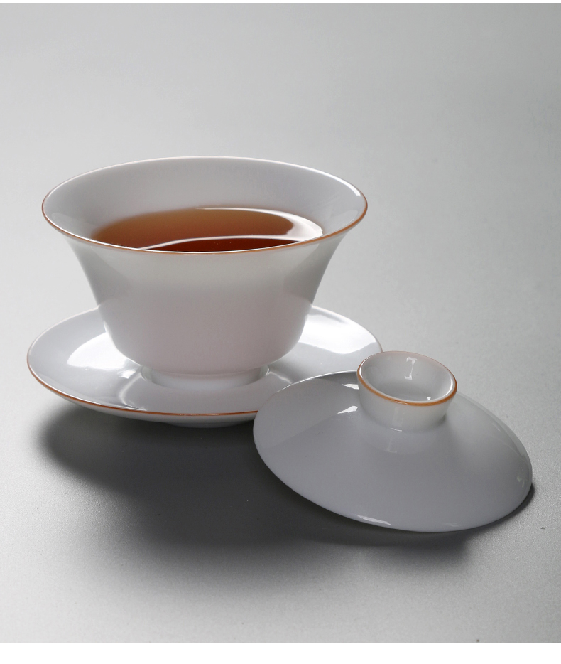 Jiangnan white porcelain tureen large cups past three bowl of large Chinese style household kung fu tea set hand - made teacup
