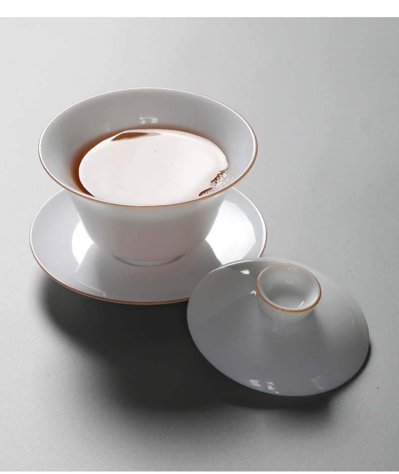 Jiangnan white porcelain tureen large cups past three bowl of large Chinese style household kung fu tea set hand - made teacup