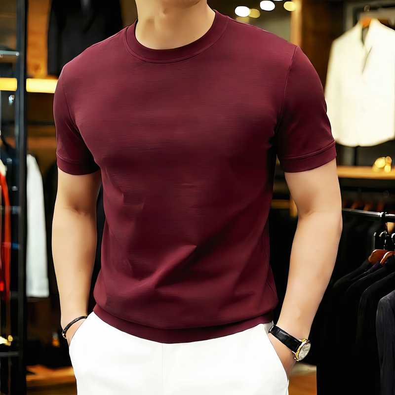100-Count Mercerized Cotton T-Shirt for Men, Short-Sleeved, Round Neck, Slim Fit, New Summer Product, Ice Silk Smooth Material, Hem-Cinched Base Shirt 100-Count Mercerized Cotton T-Shirt for Men, Short-Sleeved, Round Neck, Slim Fit, New Summer Product, Ice Silk Smooth Material, Hem-Cinched Base Shirt