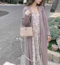 MOBAI gentle retro haze purple 2020 spring solid color medium and long knitted cardigan sweater loose jacket women