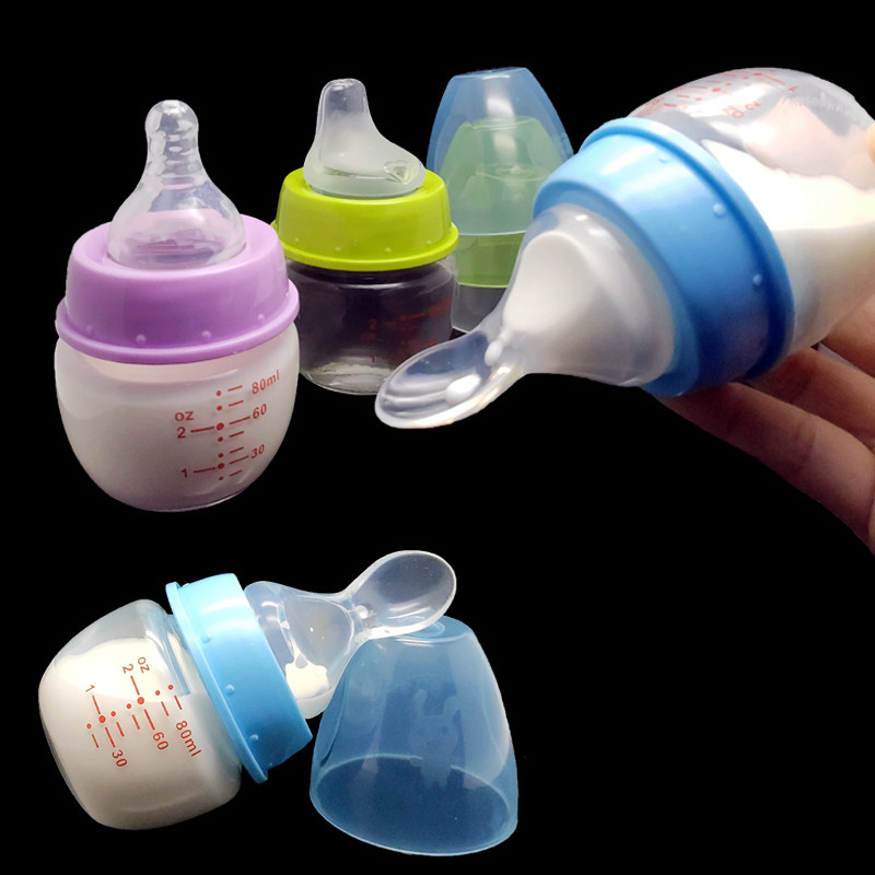 Newborn baby wide mouth diameter newborn feeding water silicone pacifier spoon head Small glass bottle 80ml