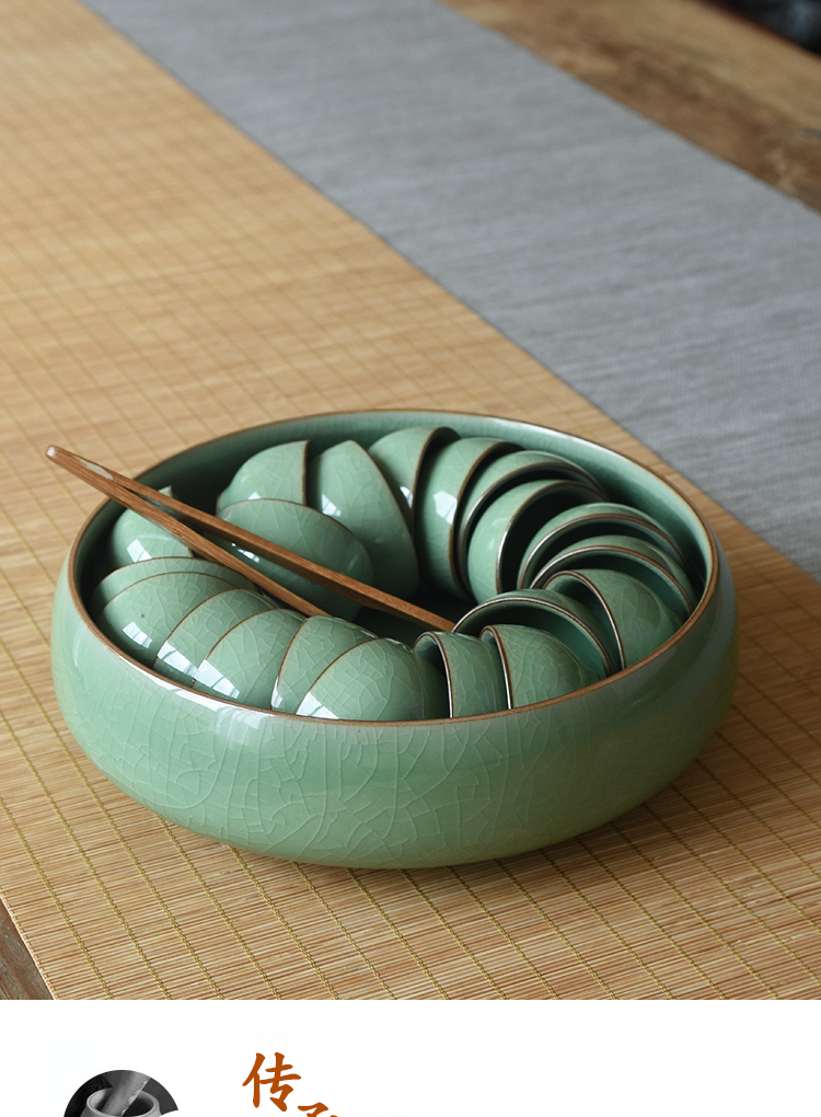 Thêm lớn Long Tuyền celadon rửa trà Kung Fu bộ trà nghi chén trà rửa chậu hoa rửa bát Wen Phường bốn gạt tàn kho báu - Trà sứ bộ ấm chén