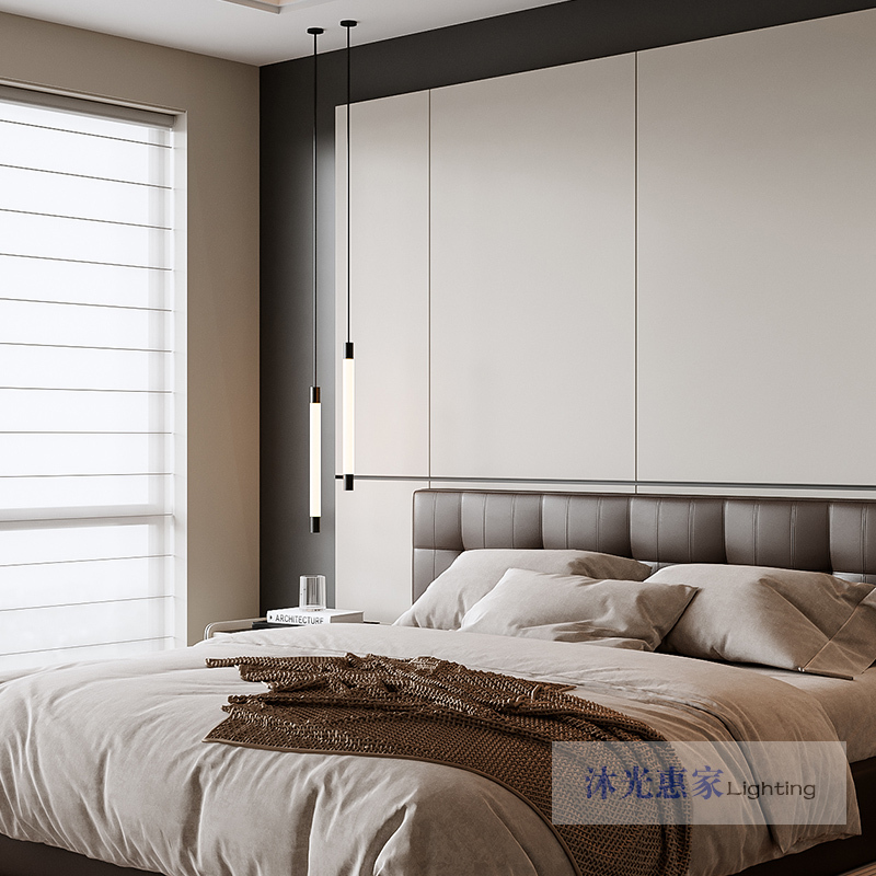 Pure Copper Modern Italian-Style Bedroom Bedside Pendant Light Minimalist Black Long-Line Pendant Light All-Copper Living Room Background Wall Pendant Light
