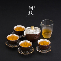 Tao Zhu gilt silver 999 kung fu tea set set home office ceramic teapot tea cup One Pot Two Four Cups