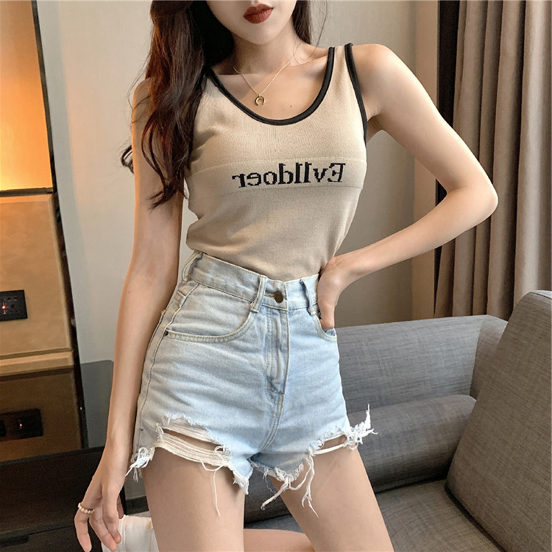 Thư ngắn thể thao áo len vest ins sexy cởi khuy áo thun nữ máy cẩn thận eo cao chặt đầu mùa hè