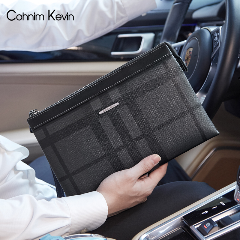 Cohnim Kevin Han version Large capacity Envelope Hand Grab Bag Men's Hand Grab Bag Genuine Leather Fashion Business Handbag Man
