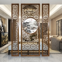New Chinese solid wood sand painting Screen Living room light and luxurious partition Xuanguan wood color background wall flower lattice carved sand decoration now