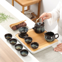 Portable travel tea set home simple tea kung fu tea cup teapot sand gold travel tea set black bag