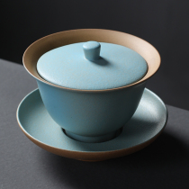 Gai bowl tea cup Japanese ceramic household tea bowl anti-hot tea bowl kung fu tea set tea maker coarse pottery three Cai Bowl