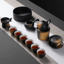 Japanese-style rough pottery kung fu tea set simple home office ceramic black pottery teapot cup set of tea set