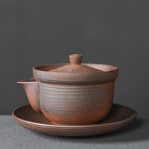 Retro imitation firewood rockwork rough pottery kung fu tea set accessories cover bowl pot large ceramic tea bowl three talent bowl tea maker