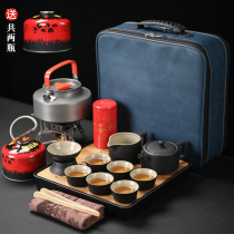 Travel tea set portable outdoor kettle field boiling water set self driving tour stove camping picnic cooking water teapot