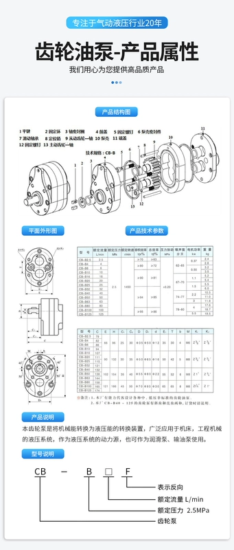 Bơm bánh răng CB-B6/B4/B10/B2.5/B16/B20/25/B32F Máy cưa Y máy tiện thủy lực bơm chuyển dầu TH bơm thủy lực bánh răng cũ bơm thủy lực xe cuốc