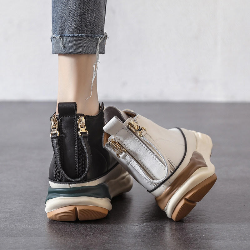 Meeting is the spring breeze and it turned out to be you. The new thick-soled all-match leather short XUE double zipper soft bottom trendy