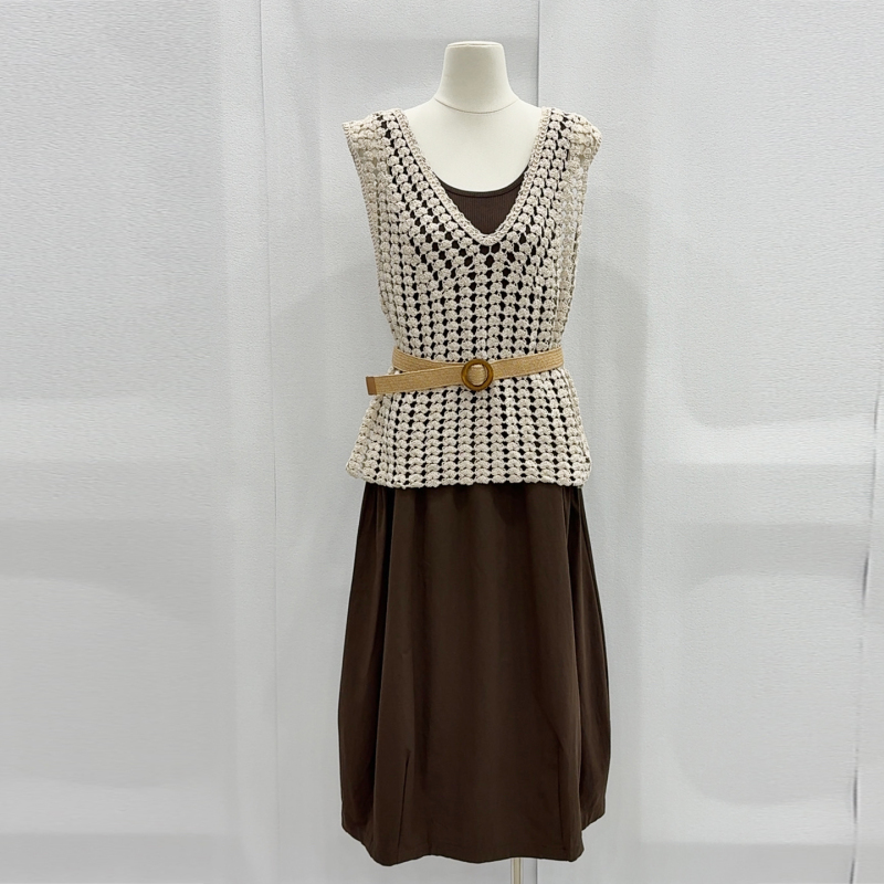 Hollow-Out Knitted Blouse + Camisole + Skirt Three-Piece Set for Women, Summer Korean Style Casual Design Fashion Outfit Hollow-Out Knitted Blouse + Camisole + Skirt Three-Piece Set for Women, Summer Korean Style Casual Design Fashion Outfit