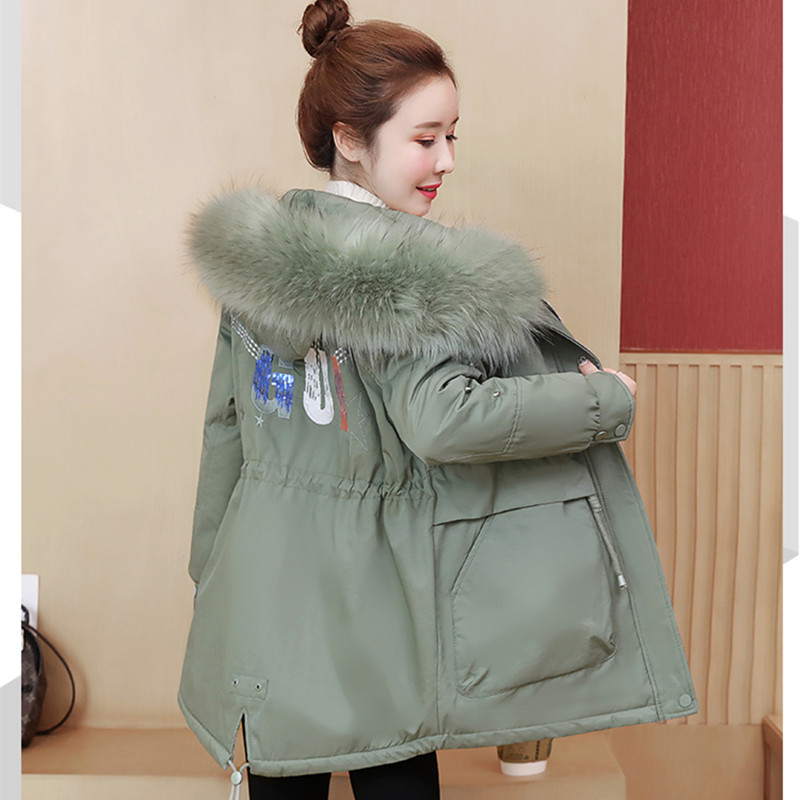 Big tóc cổ áo phụ nữ pike bông quần áo của trung dài mùa đông mới của Hàn Quốc phiên bản mỏng cộng với nhung mảnh dày nhỏ của quần áo bảo hộ lao bông