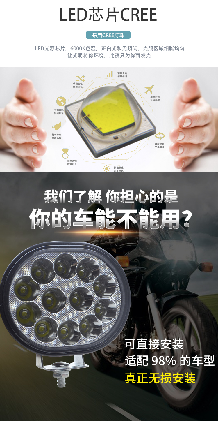 Xe led spotlight pin điện chống nước siêu sáng xe máy bên ngoài đèn pha 12 v85V mạnh ba vòng - Đèn xe máy đèn xe máy siêu sáng