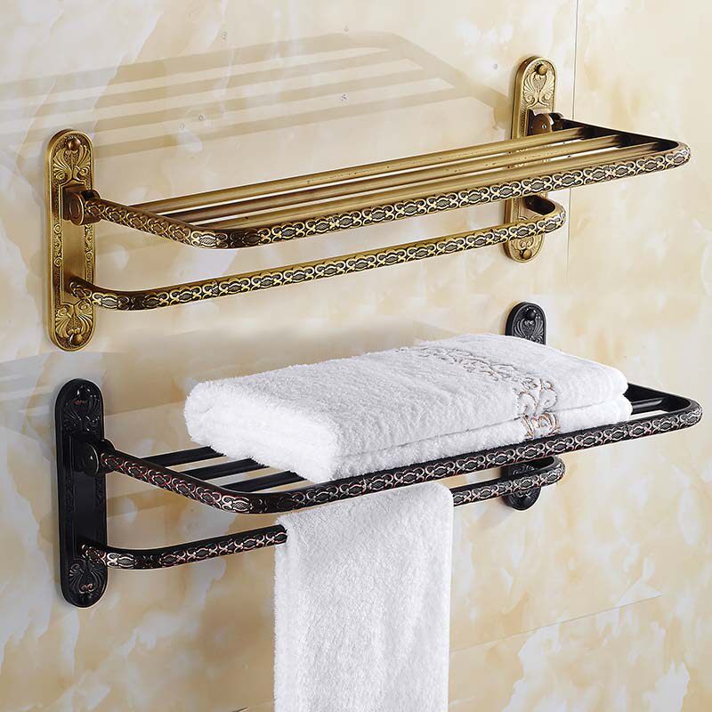 Antique Copper Folding Towel Rack Bathroom Movable Towel Rack Bathroom Pendant European Style Shelf American Style Black