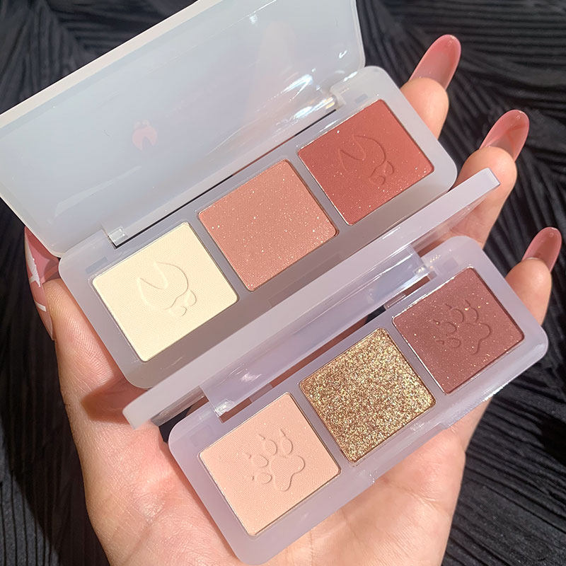 Cute claw three-color eyeshadow palette ins super hot net red style pearlescent matte glitter powder niche brand earth color parity style